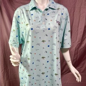 FootJoy FJ Torrey Pines Golf Polo Light Blue Scenic Print Men’s